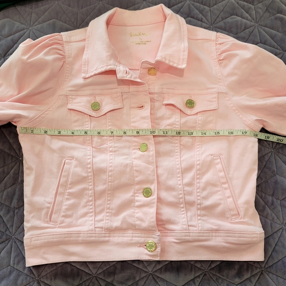 LILLY PULITZER Laylani Fitted Puff Sleeves Denim Jacket pink size small - Picture 8 of 16